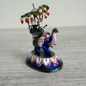 Vintage Enamel Elephant Howdah Figurine – Cloisonné Style Maharajah
